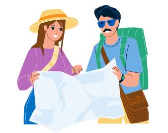 hablar inglés con turistas chico y chica con un mapa